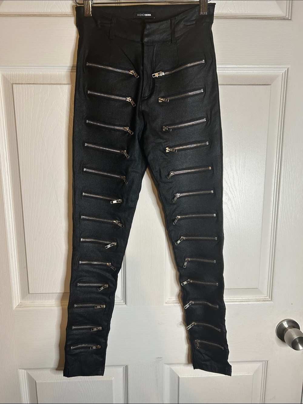 Fashion Nova Black Skinny Pants with Multiple Silver Zippers